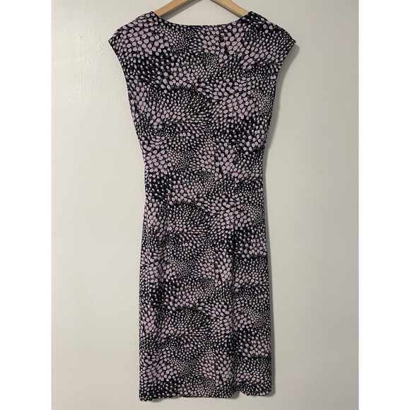 BCBG Paris Women's‎ Wrap V-Neck Dress Ruching Knee-Length Navy Lavender Floral M - Picture 3 of 9